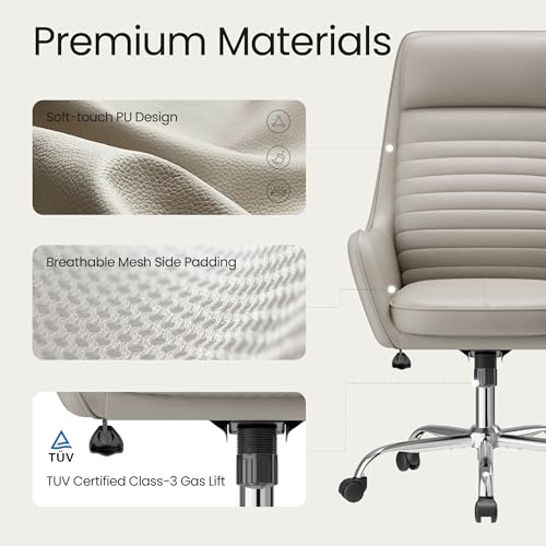 COLAMY Ellis High-Back Home Office Desk Chair, Leather Executive Chair with Integrated Armrests, Khaki - color: Khaki