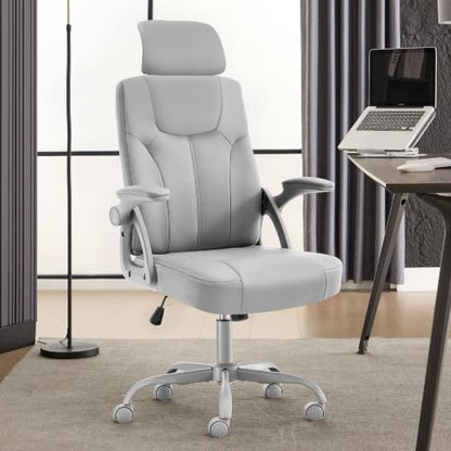 Leather Office Chair,Executive Ergonomic Desk Chair for Home Office, Gray - color: Grey