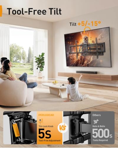 Perlegear Long Arm Full Motion TV Wall Mount for 42–97 Inch TVs up to 150 lbs, Pre-Assembled TV Mount with Full Swivel, Tilt and Extension, Fits 8″/12″/16″/24″ Wood Studs, Max VESA 800x400mm, PGXLF02
