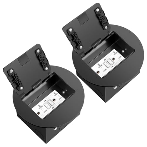 2 Pack Recessed Floor Outlet with 20 Amp GFCI Tamper Resistant Receptacles | Round Hidden Outlet Kit Electrical Waterproof Cover Box for Home Renovation,UL Listed,Black - color: Black, size: GFCI Outlet-2 Pack