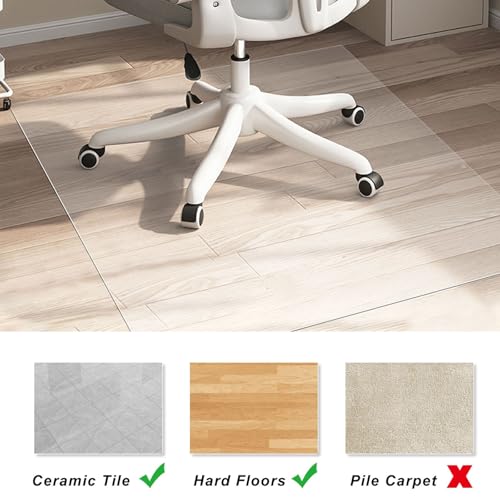 Clear Office Chair Mat for Hardwood Floor 12"x12" 14"x14" 16"x24" 24"x30" 26"x32" 36"x40" 48"x62" PVC Chair Mat 0.06" Thick Easy Rolling Desk Chair Mat for Hallway Living Room Doorways(24x51in) - size: 24x51in
