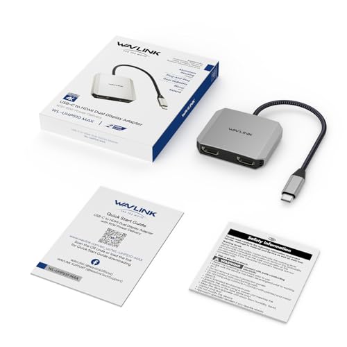 USB C to Dual HDMI Adapter, WAVLINK Dual Monitor Splitter, Dual 4K@60Hz HDMI, 95W PD, Compatible with Dell XPS/HP/Lenovo/Surface/Type C Laptop/Windows System Only