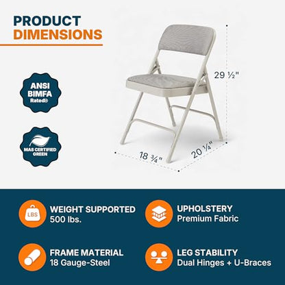 OEF Furnishings OEF2200 Series Heavy-Duty Premium Fabric Padded Upholstery Double-Hinged Folding Chairs (4-Pack, Slate Gray) - color: Grey