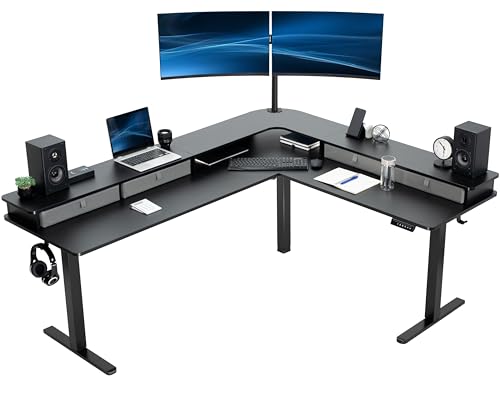 VIVO Corner Standing Desk - color: Black Top / Black Frame, size: 75" x 63"