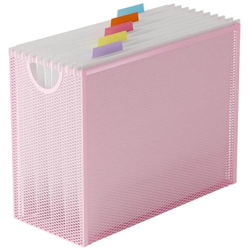 Letter-Size Hanging File Organizer (Pink, with 5 Grey Folders) | File Holder Filing Box for Desk, Metal Mesh Desk File Folder Storage for Office(No Assembly Required) - color: Pink, With 5 Grey Folders