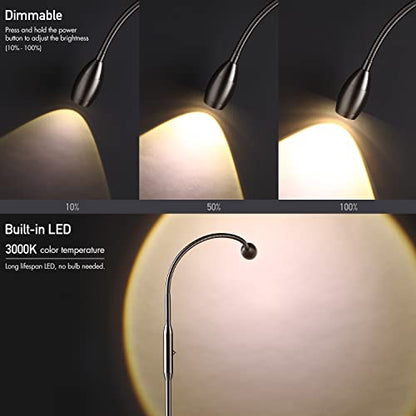 O’Bright Ray – Adjustable LED Beam Floor Lamp, Dimmable and Zoomable Spotlight, Flexible Gooseneck, Reading/Crafting Standing Lamp, Work Table Light, Brushed Nickel - color: Brushed Nickel