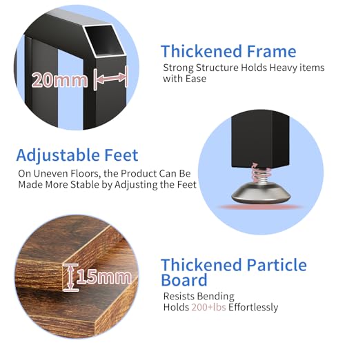 Under Desk Printer Stand with Power Outlet, Adjustable Shelf,Rustic Brown - color: Rustic Brown