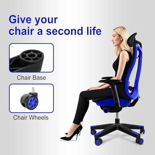 28" Heavy Duty Nylon Gaming Office Chair Base Replacement Part with Wheels | Computer Chair Base Legs with 5 Casters - color: Blue