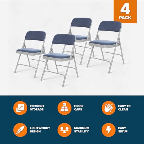 OEF Furnishings OEF2200 Series Heavy-Duty Premium Fabric Padded Upholstery Double-Hinged Folding Chairs (4-Pack, Imperial Blue/Gray) - color: Blue/Gray