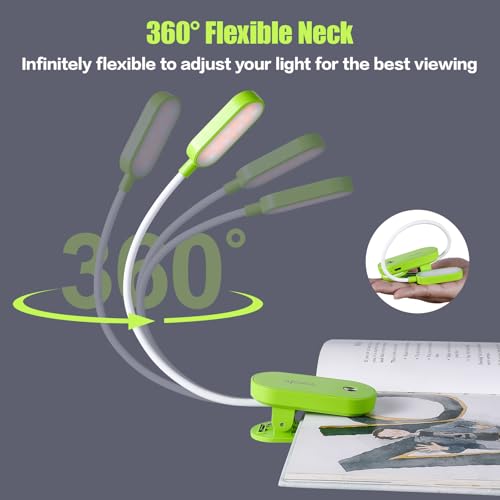 VAVOFO Rechargeable Book Light, 14 LEDs Eye Care Clip On Amber Reading Light for Bookworms Reading in Bed with 9 Colors 9 Brightness (Green) - color: Green