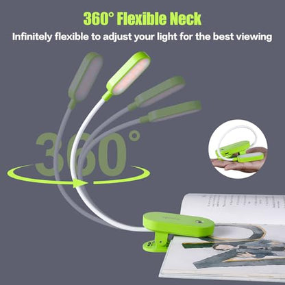 VAVOFO Rechargeable Book Light, 14 LEDs Eye Care Clip On Amber Reading Light for Bookworms Reading in Bed with 9 Colors 9 Brightness (Green) - color: Green