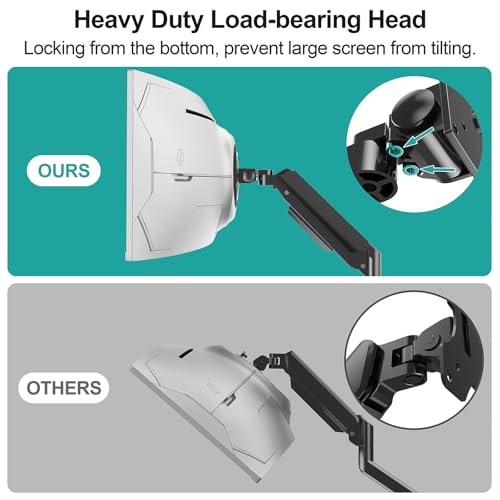 MOUNT PRO Heavy Duty Monitor Arm for 49 inch Ultrawide Screen up to 44 lbs, Single Desk Computer Mount Curved Monitor Stand for Samsung Odyssey G9, Adjustable Gas Spring VESA Mount 75x75 100x100 - size: Max 49", style: Single