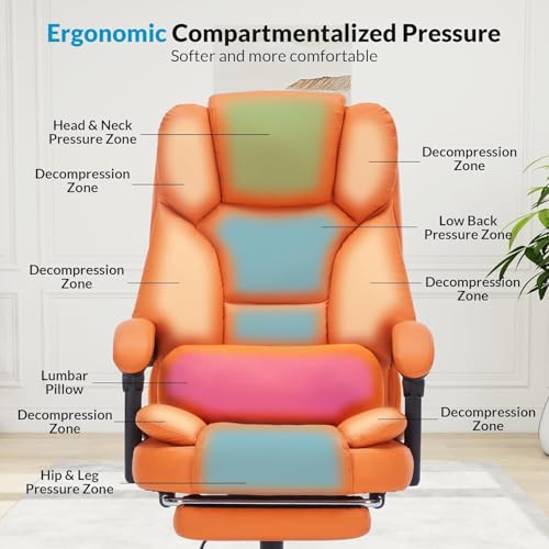 Office Chair with Foot Rest, Executive Office Chair with Arms, Reclining Computer Chair with Wheels and Lumbar Support, PU Leather Comfy Swivel Chair for Home Office