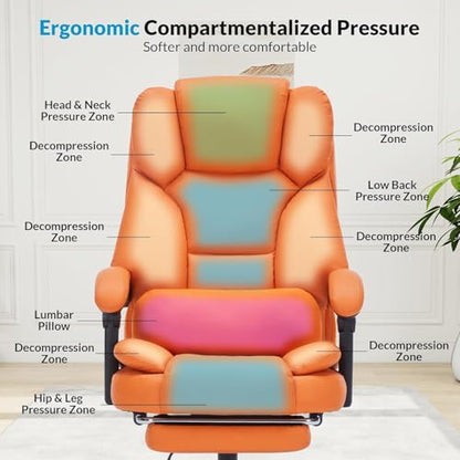 Office Chair with Foot Rest, Executive Office Chair with Arms, Reclining Computer Chair with Wheels and Lumbar Support, PU Leather Comfy Swivel Chair for Home Office