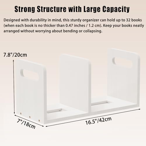 100% Solid Wood Adjustable Desktop Bookshelf With Movable Divider, Retro Tabletop Bookshelf With Convenient Handle Design for Living Room, Home, Office, Perfect for Magazines, Books, Files (White) - color: White