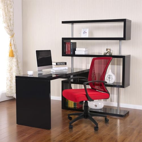 Furmax Office Chair Ergonomic Computer Desk Mesh Chair Mid Back Swivel Lumbar Support with Armrest (2, Red) - color: Red