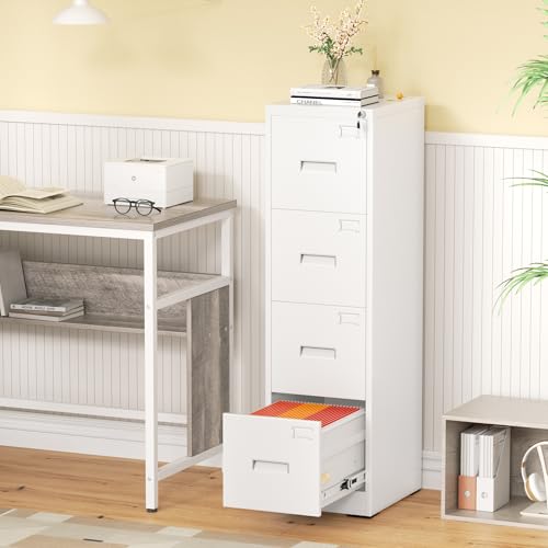 Greenvelly 4 Drawer File Cabinet with Lock, Metal Filing Cabinet for Home Office, Locking Vertical File Cabinet for Home Office, Easy Assemble (White) - size: 4 Drawer