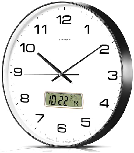 Wall Clock, 13" Dial Non-Ticking Silent Battery Operated Analog with LCD Display for Perpetual Calendar and F° Temperature, Ideal Modern Home, Bedroom, Kitchen, Office Decor(Black) | Perpetual calendar, Fahrenheit temperature, easy-to-read analog dial, ba