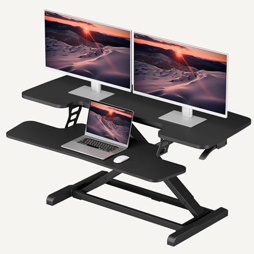 SANODESK 40" Desk Converter, Height Adjustable Sit to Stand Riser, Dual Monitor and Laptop Workstation with Wide Keyboard Tray, Modern Minimalist Design, Black - color: Black, size: 40"
