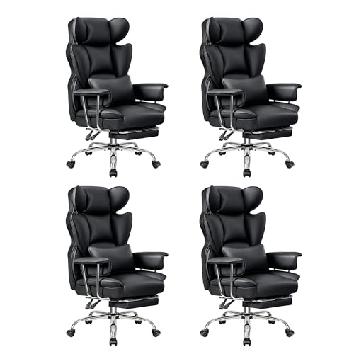 ALLGOD Big and Tall Ergonomic Office Chair with Footrest, High Back Executive Leather Office Chair, Reclining Computer Desk Chair, Comfy Heavy Duty Home Gaming Chair with Padded Arm, Black-4 Pack - color: Black, size: 4 Pack