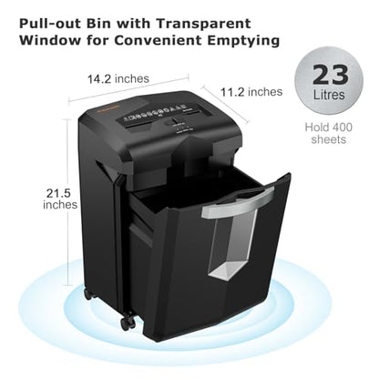 Bonsaii 18-Sheet Cross-Cut 60-Min Run Heavy Duty Paper Shredder | Anti-Jam, P-4 Security Level, 62dB Ultra-quiet, 6-Gal Bin with Casters, Shreds Credit Cards & Staples C149-C - size: 1 8 Sheet Cross Cut