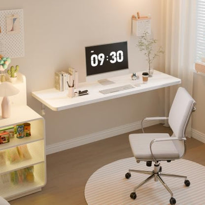 Dogsky Floating Wall Desk 55" x 16" - 400 lbs Heavy Duty Solid Pine - color: White, size: 55" x 16"