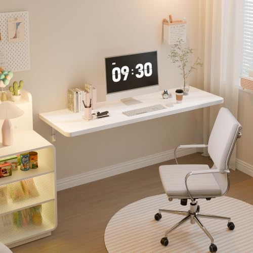 Dogsky Floating Wall Desk 55" x 16" - 400 lbs Heavy Duty Solid Pine - color: White, size: 55" x 16"
