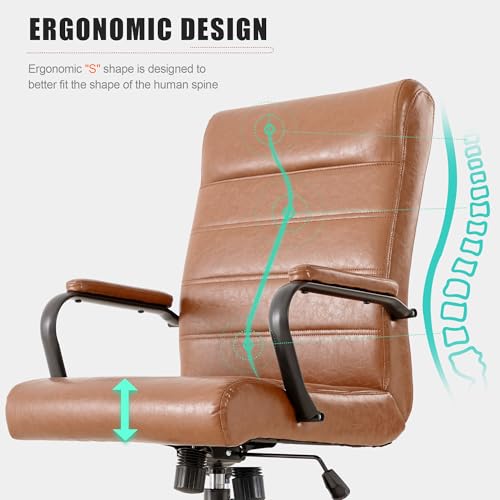 Office Desk Chair,Modern Leather Conference Room Chairs,High Back Home ofiice Chair,Adjustable Height Swivel Executive Computer Chair with Armrest and Padded Seat,Brown with Black Frame - color: Brown/Black Frame