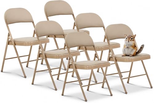 Oline Vinyl Folding Chairs, Padded Vinyl Cushion Chairs with Durable Metal Frame, Indoor Outdoor Stackable Foldable Guest Chairs for Office Wedding Kitchen Dining, 330lb Capacity (Khaki, 6 Pack) - color: Khaki, size: 6 Pack