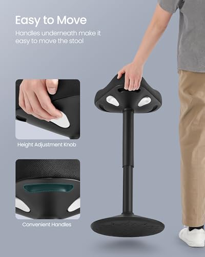 SONGMICS Ergonomic Wobble Stool, Height Adjustable Swivel Balance Chair - color: Ink Black (Fabric Upholstery), size: 14.2"D x 14.4"W