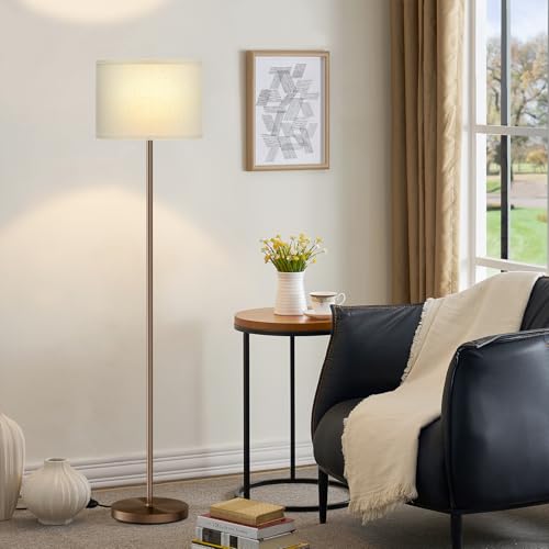 Ambimall 60'' Modern Floor Lamp with Shade, Tall Lamps for Living Room, Bedroom, Office, Dining Room, Beige Shade with Brown Pole(Without Bulb) - color: Beige Brown (1 Pcs), size: 60 Inches(Without Bulb)