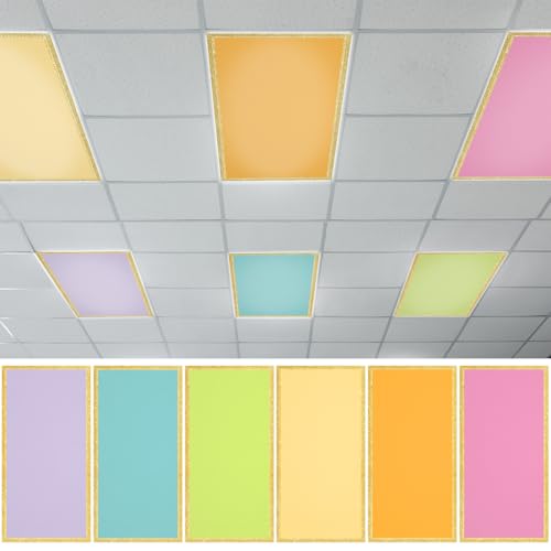 QOUBAI 6PCS Fluorescent Light Covers, 4x2 Feet Magnetic Light Cover Fluorescent Lights Shade Panel Positive Inspirational Ceiling Lights Filters for Office Classroom Home Drop Ceiling Gold Trim - color: Gold Trim