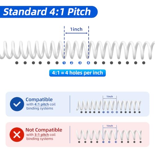 Rayson Plastic Binding Coil, 3/8", 4:1 Pitch, 60 Sheets, White, 100 Pack - size: 3/8" (60 Sheets Capacity)