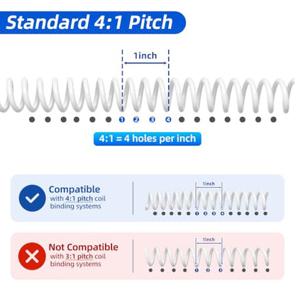Rayson Plastic Binding Coil, 3/8", 4:1 Pitch, 60 Sheets, White, 100 Pack - size: 3/8" (60 Sheets Capacity)