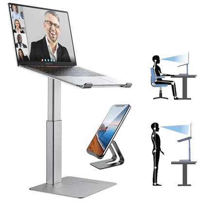 Laptop Stand for Desk, Ergonomic Sitting and Standing Laptop Riser for Notebook MacBook 11-17 Inches，DJ Laptop Stand Adjustable Height from 7-15 Inches Aluminum(Silver) - color: Silver