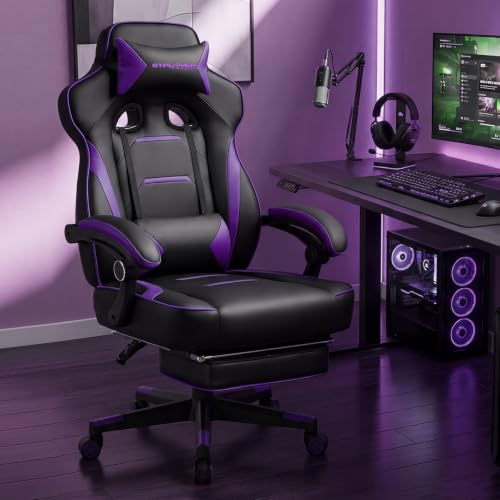 GTPLAYER Gaming Chair with Footrest, 350LBS Big and Tall Office Chair, Ergonomic High Back Lumbar Support and Recliner for Back Pain Relief, Purple - color: Ergo-purple
