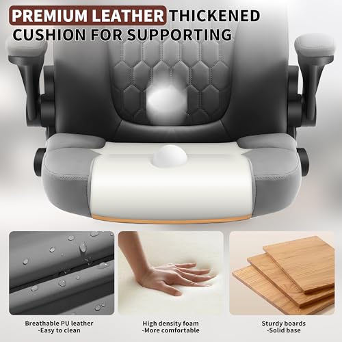 PU Leather Office Chair Swivel Lumbar Support for Short People Grey - color: Grey