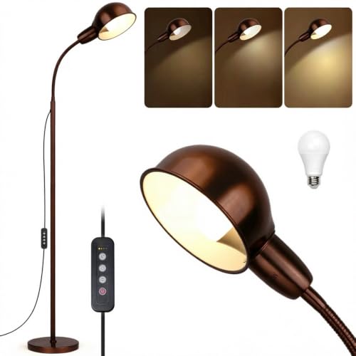 Ruiever Brown Floor Lamp with Flexible Gooseneck and Rotatable Shade，Standing Lamp Include Dimmer LED Bulb，Ideal Tall Lamp with Dimmer and Timer Switch for Reading,Bedside and Living Room (Brown) - color: Brown