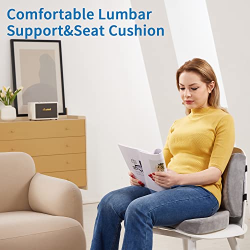 SAIREIDER Lumbar Support Pillow and Office Chair Cushion, Memory Foam Car Seat Cushions Back Support Pillows, Reduce Pressure On Tailbone and Sciatic Nerve, Relieve Pain of Back and Lumbar(Grey) - color: Seat Cushion&lumbar Pillow-grey