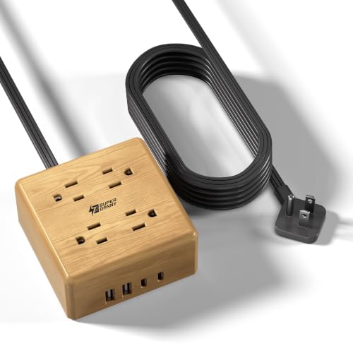SUPERDANNY Brown Extension Cord, Flat Plug Power Strip Surge Protector, 5Ft - color: Beige, size: 5ft