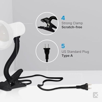 Xtricity LED Clip on Desk Lamp with 360° Flexible Gooseneck, Reading Light for Bed Headboard– A19 Bulb Included, 120V, On/Off Switch, 10.25” Height Table Lamp with White Finish (2 Pack) - color: Clamp Base (White), size: 2 Pack