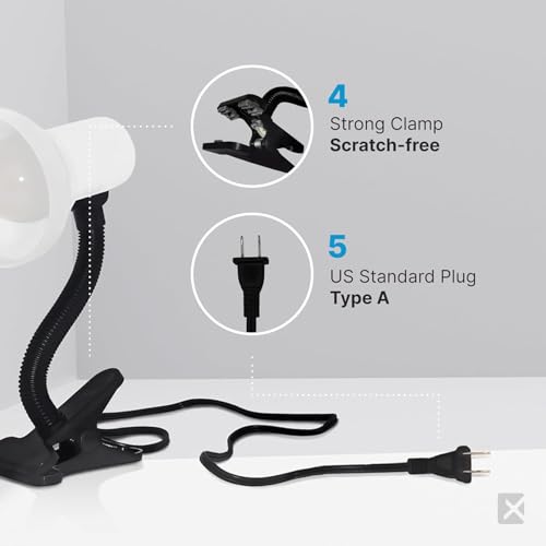Xtricity LED Clip on Desk Lamp with 360° Flexible Gooseneck, Reading Light for Bed Headboard– A19 Bulb Included, 120V, On/Off Switch, 10.25” Height Table Lamp with White Finish (2 Pack) - color: Clamp Base (White), size: 2 Pack