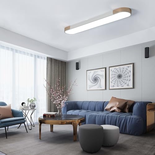 Qcyuui Modern LED Ceiling Light,39.4 Inch Dimmable LED Flush Mount Ceiling Lights,White and Gold Long Ceiling Light Fixture for Office Bedroom Kitchen Hallway (48W/3000-6500K) - color: White and Gold/Dimm/48W/39.4IN/3000-6500K, size: 39.4in