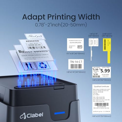 CLABEL 221D Desktop Thermal Barcode Label Printer, 2 Inch Width | Bluetooth Label Maker, Direct Thermal Printing, with 1 Roll Label, for Office, Warehouse and Mailing Address - color: Black, size: 2Inch