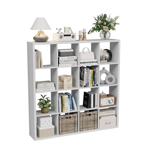 VDNEND Cube Storage Organizer Bookcase, Decorative 11 inch Open Back Cubical Shelf with Thickened Border, Display Bookshelf for Living Room, Home Office, Sturdy Room (White, 16 Cube) - color: White, size: 16 Cube,standard