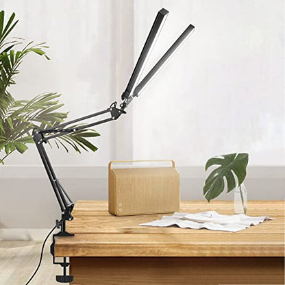 2-in-1 LED Double Head Desk Lamps for Home Office,24W Brightest Workbench Light,Eye-care Architect Desk Lamp with Clamp Base,3 Colors 10 Dimming Swing Arm Computer Desktop Light for Reading/Study
