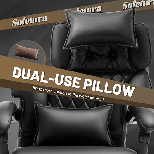 Massage Office Chair with Foot Rest,6 Points Vibration & Heat Executive Office Chairs,500LBS Big and Tall Office Chair for Heavy People,Ergonomic Reclining Desk Chair,Dual-Use Pillow,Home Office,Black - color: Black, size: 6 Point Vibration