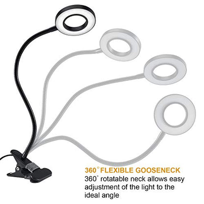Clip Light Reading Lights 48 LED Clamp-on Desk Lamp with 3 Color Modes and 10 Brightness Dimmable, 360 ° Flexible Gooseneck Book Clamp Light for Video Conference Lighting Headboard