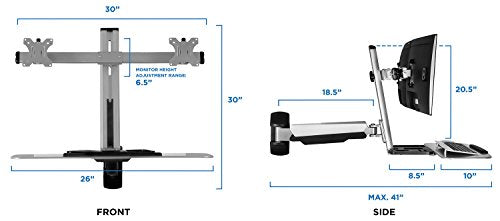Mount-It! Dual Monitor Wall Mount Workstation with Keyboard Tray & CPU Holder, Sit-Stand Gas Spring Computer Station, Fits Two 27” Displays, 17.6 lbs Each, VESA 75x75 100x100