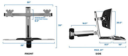 Mount-It! Dual Monitor Wall Mount Workstation with Keyboard Tray & CPU Holder, Sit-Stand Gas Spring Computer Station, Fits Two 27” Displays, 17.6 lbs Each, VESA 75x75 100x100